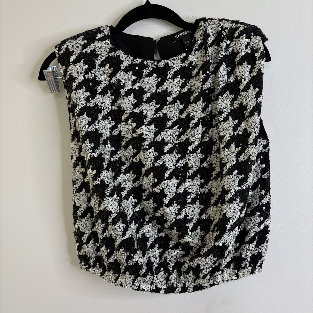 Express Sequin Houndstooth Top - image 1